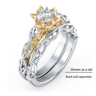 Diamond Halo Engagement Ring with Leaf and Vine Details - "The Ava"