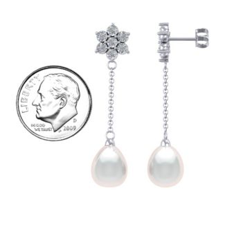 Freshwater Pearl Drop Earrings with Floral Detail