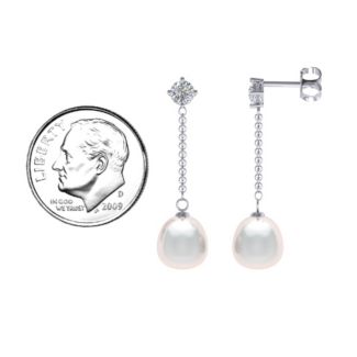 Elegant Solitaire Stud Freshwater Pearl Drop Earrings