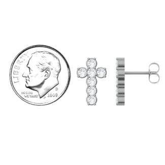 "I Believe" Cross Earrings – Sterling Silver with Pink Tourmaline, Cubic Zirconia, and Garnet