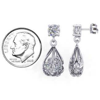 Elegant Drop Caged Earrings – 10K Yellow Gold with Diamond, Amethyst, Aquamarine, and Pink Tourmaline