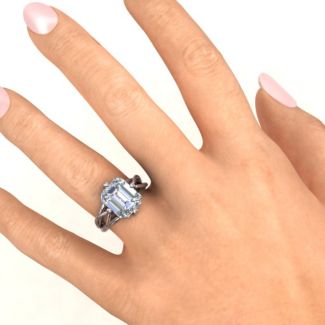 Twisted Shank Emerald Cut Stone with Filigree Ring