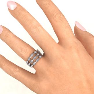 Alternating Stone Fashion Wave Ring