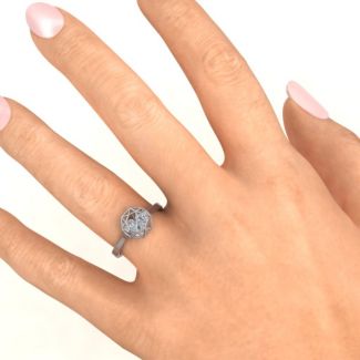 Diamond Cage Ring with Encased Heart Stones