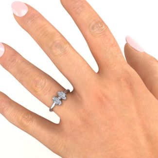 Beauty And The Bow Ring – 14K Yellow Gold with Aquamarine and Fancy Pink Premium Zirconia