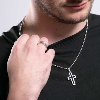 Stainless Steel Cross Necklace With Cutout Center
