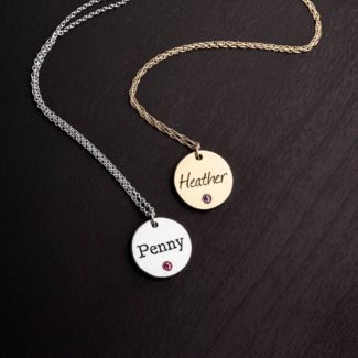 Birthstone Name Disc Pendant