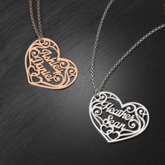 Fancy Filigree Heart Name Necklace