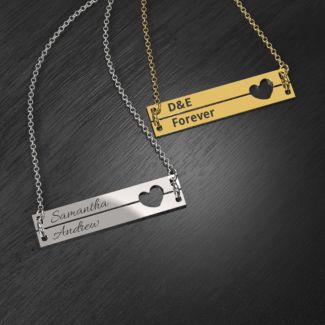 Raising The Bar Engravable Double Bar Necklace with Heart Cutout