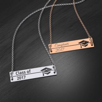 Engravable Double Bar Graduation Cap Necklace