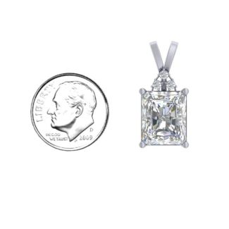 Emerald Cut Solitaire with Accents Pendant – 18K Gold Plated Silver with White Premium Zirconia and Diamond