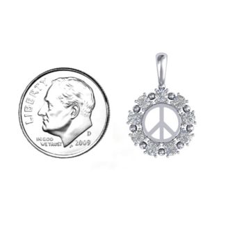 Peace Sign with Stones Pendant – Sterling Silver with Cubic Zirconia