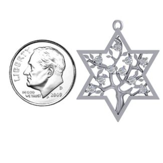 Tree of Life in Star of David Pendant – Sterling Silver with Blue Topaz and Cubic Zirconia