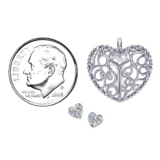 Filigree Lock & Key Heart Cage Pendant – 10K Yellow Gold with Blue Sapphire and Cubic Zirconia