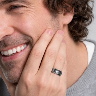Men's Brushed Striped & Polished Tungsten Ring – Tungsten