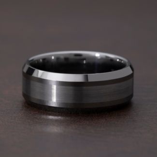 Men's Brushed Striped & Polished Tungsten Ring – Tungsten
