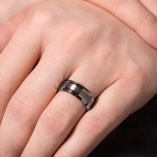 Men's Brushed Striped & Polished Tungsten Ring – Tungsten