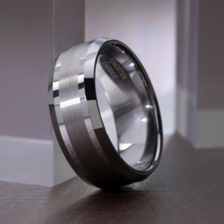 Men's Brushed Striped & Polished Tungsten Ring – Tungsten