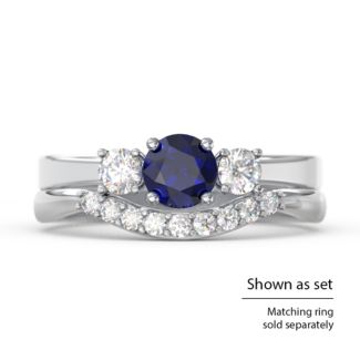 Three Stone Eternity Ring – 14K Yellow Gold with Blue Sapphire and Cubic Zirconia