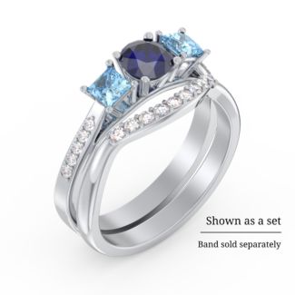 Three Stone Eternity Ring with Twin Accent Rows – 10K Yellow Gold with Diamond, Cubic Zirconia, and White Premium Zirconia